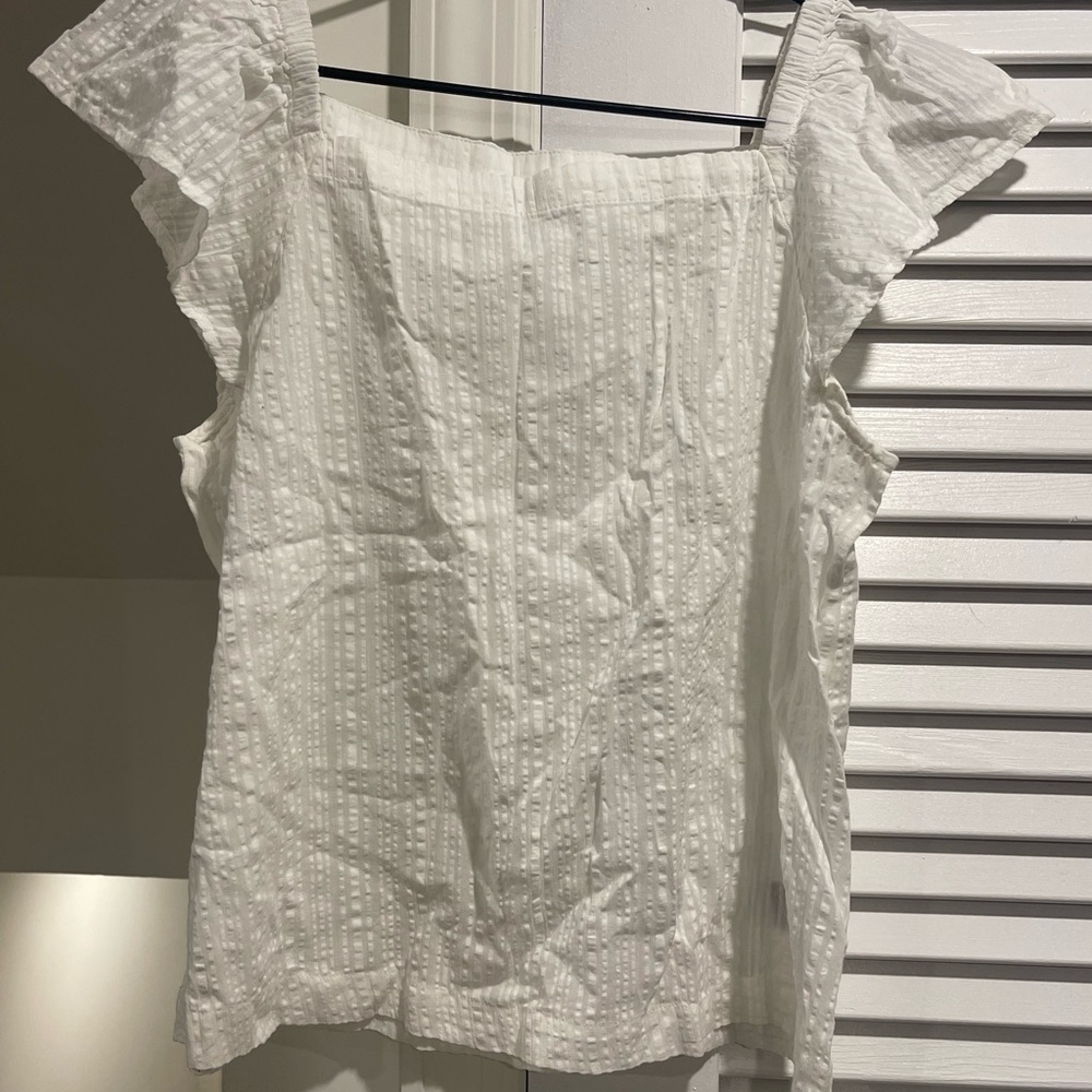GAP White Square-Neck Ruffled Sleeve Blouse